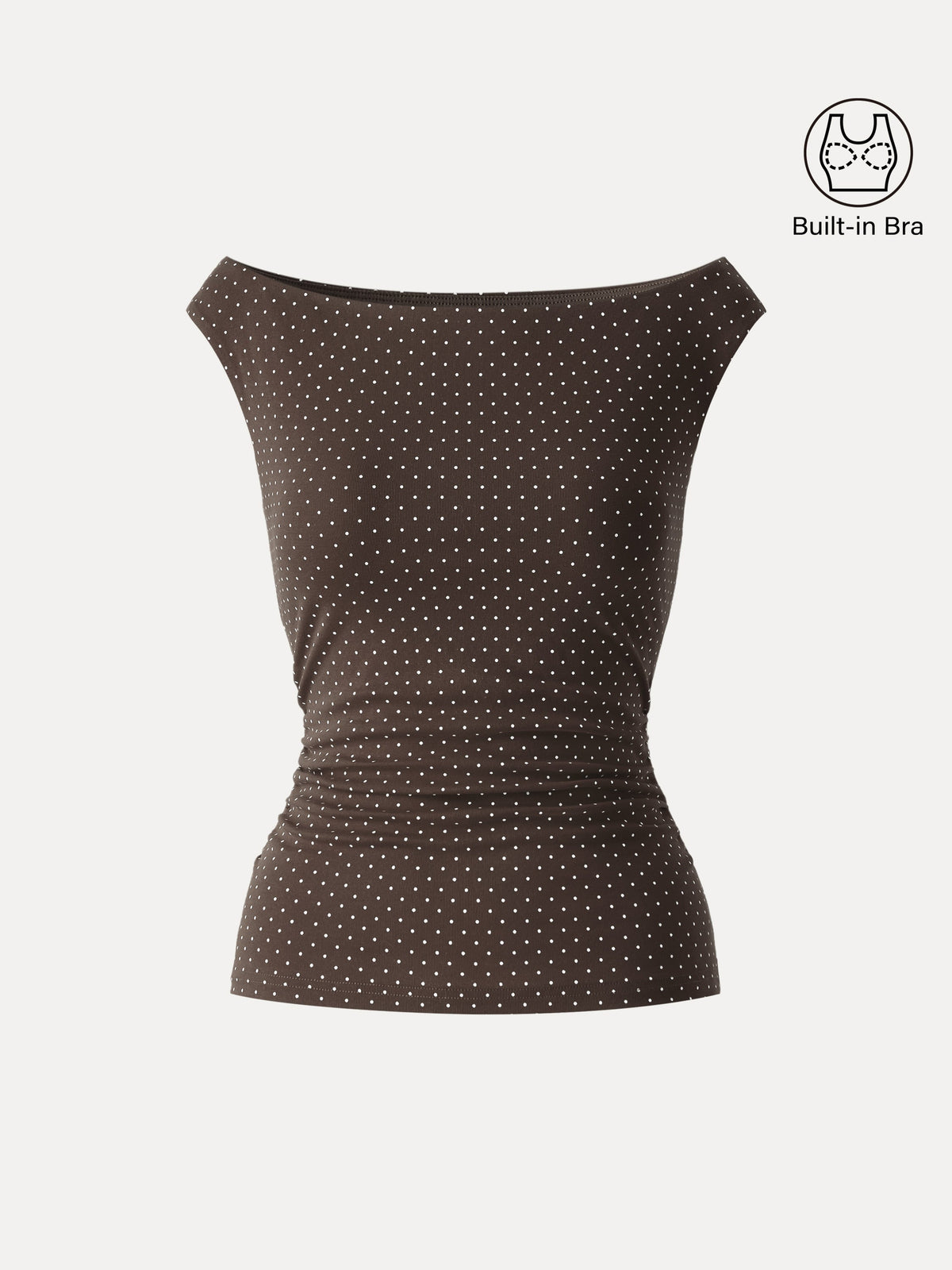 Stretch Cotton Polka Dot Boatneck Ruched Built-In Bra Top Limited Edition — original photo 14