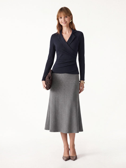2Pcs Set ProWarm Collared Surplice Top & Soft Thermal Pull-On Midi Skirt — original photo 1