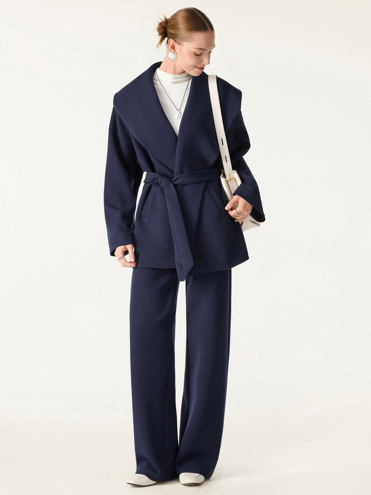 FuzzLuxe Draped Shawl Collar Long Sleeve Belted Jacket — original photo 8