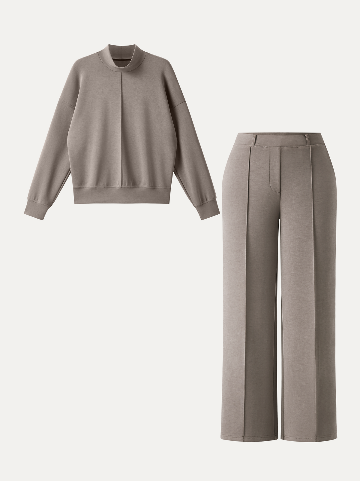 2Pcs Set Mockneck Pullover Shirt & Mid Rise Straight Leg Pants with Pockets — original photo 10