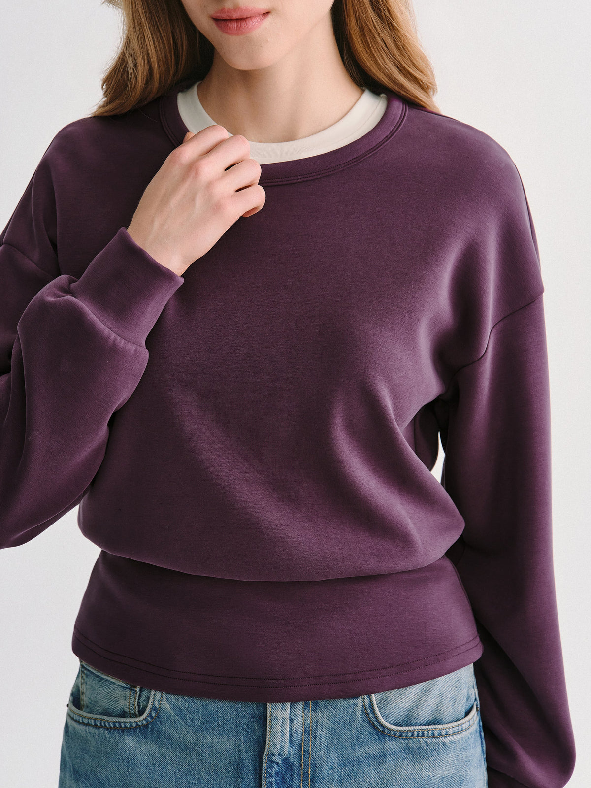 MaxWarm Modal Stretch Fleece Round Neck Long Sleeve Banded Hem Top — original photo 5