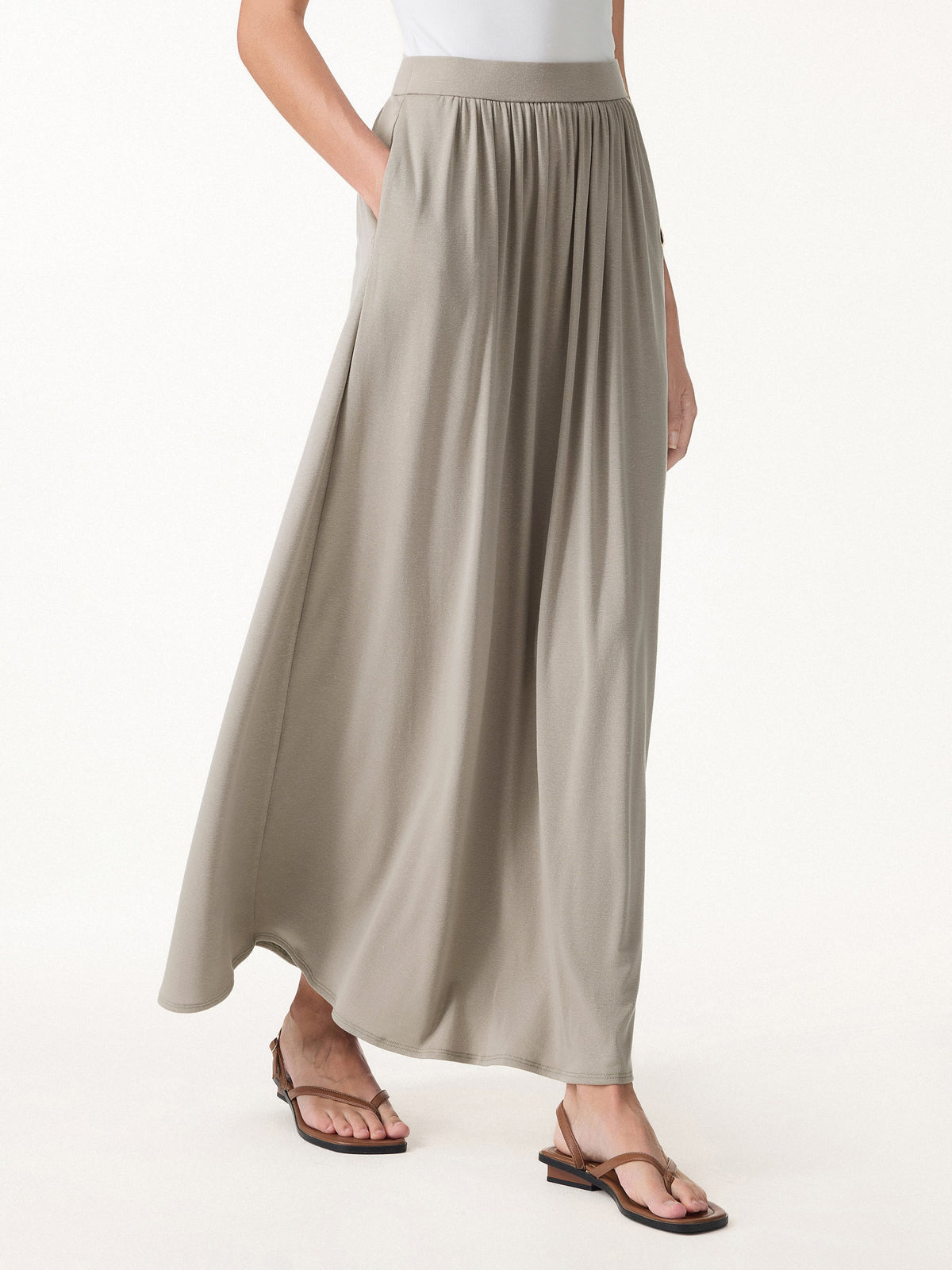 Soft Linen Knit Gathered A-Line Maxi Skirt with Pockets — original photo 1