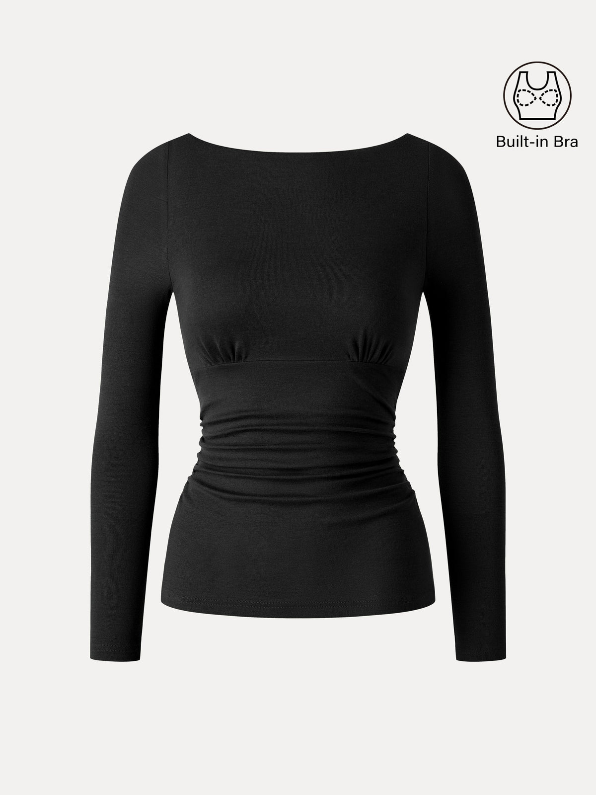 LiteWarm Boatneck Long Sleeve Ruched Built-In Bra Top — original photo 8