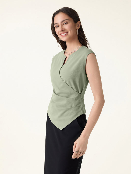 Surplice Wide Shoulder Tucked Angled Tank Top — original photo 1