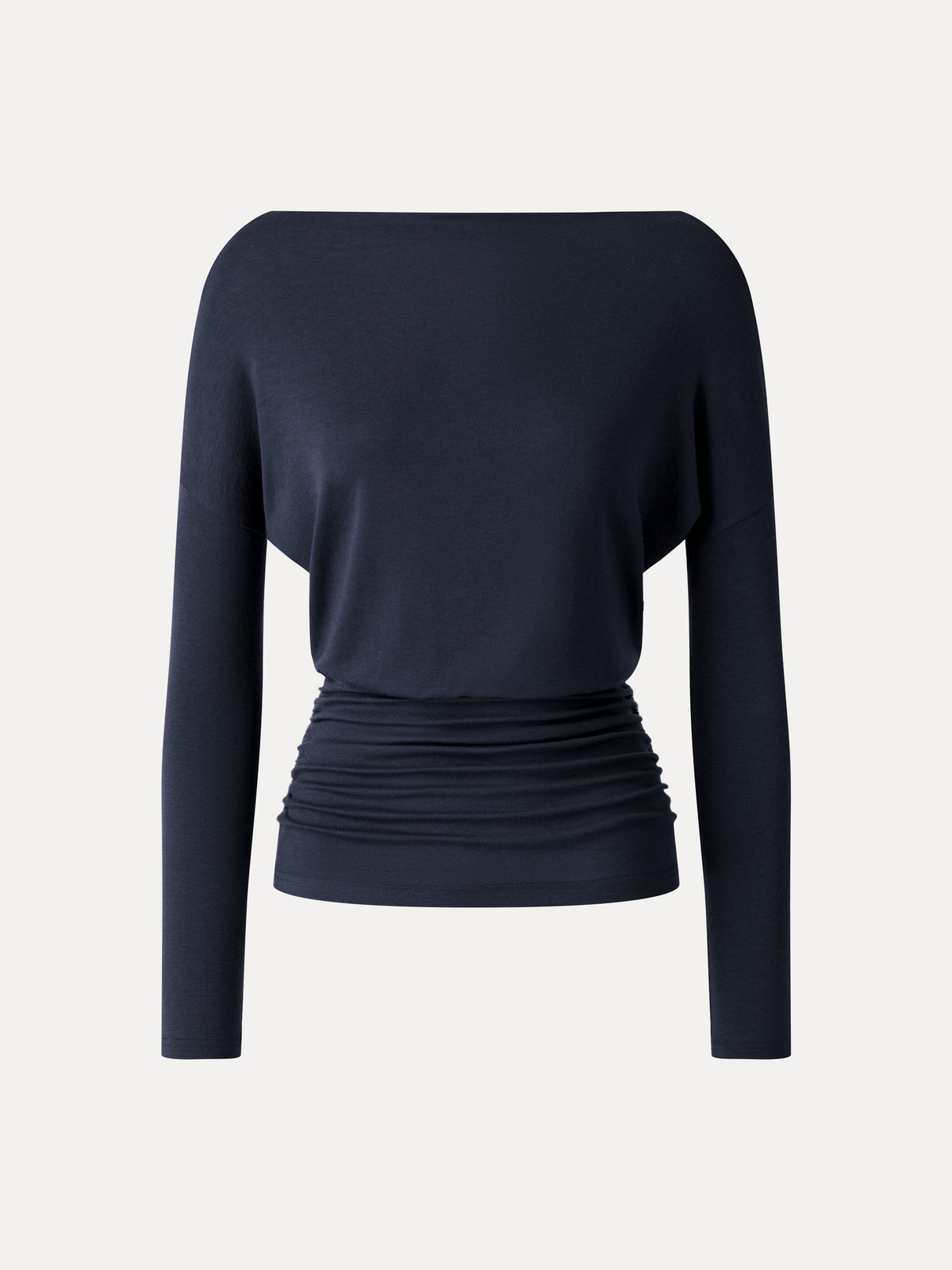 LiteWarm Lyocell-Wool Slash Neck Long Sleeve Ruched Banded Hem Top — original photo 9