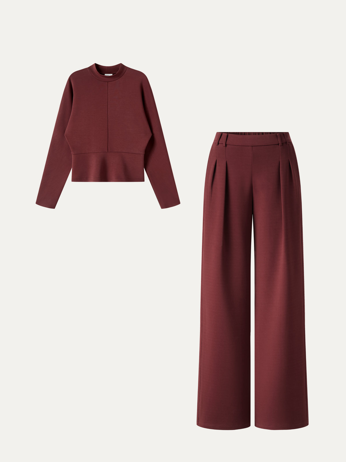 2Pcs Set Mock Neck Batwing Sleeve Top & High-Rise Wide-Leg Pants with Pockets — original photo 2