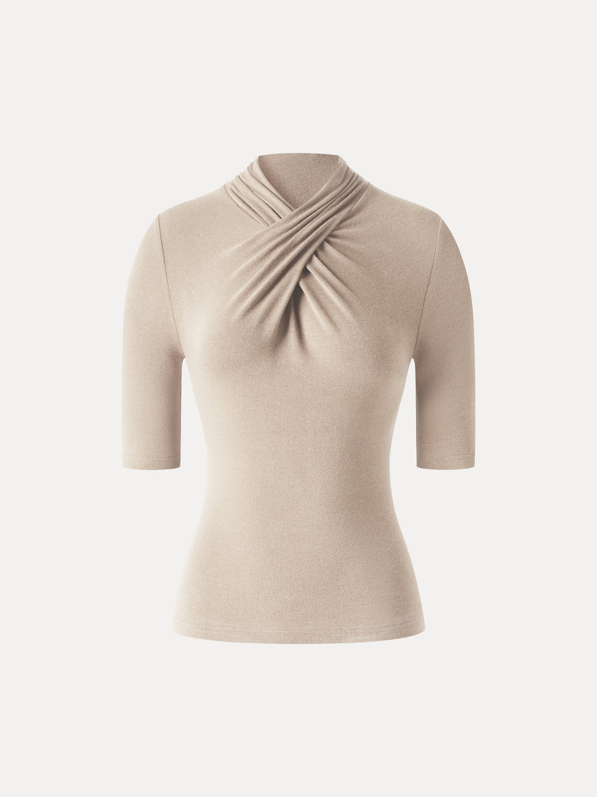 LiteWarm Crisscross Mock Neck Elbow Sleeve Ruched Top — original photo 8