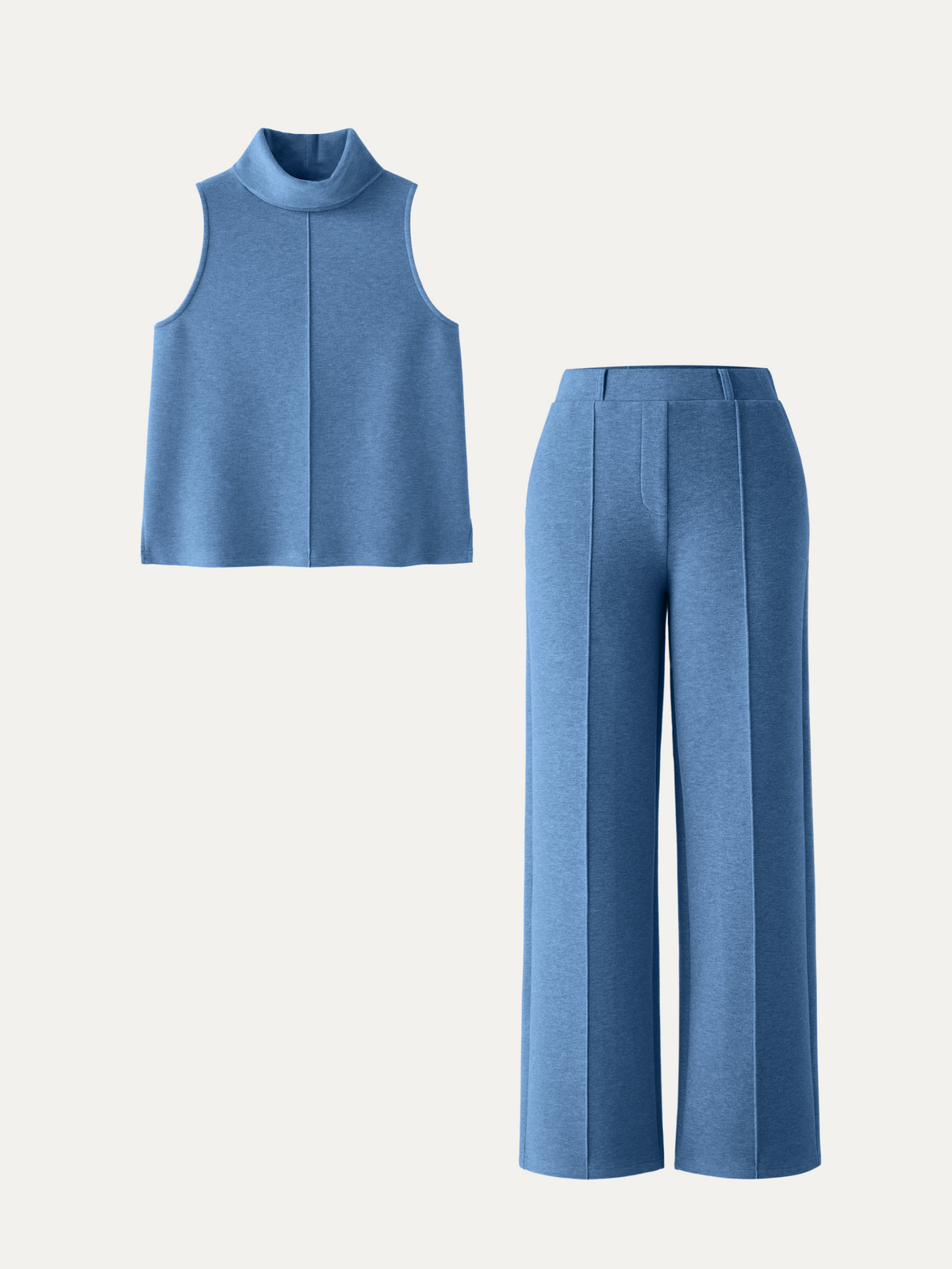 2Pcs Set Petite High Waisted Warm Straight Leg Pull On Pant & Split Hem Top — original photo 13
