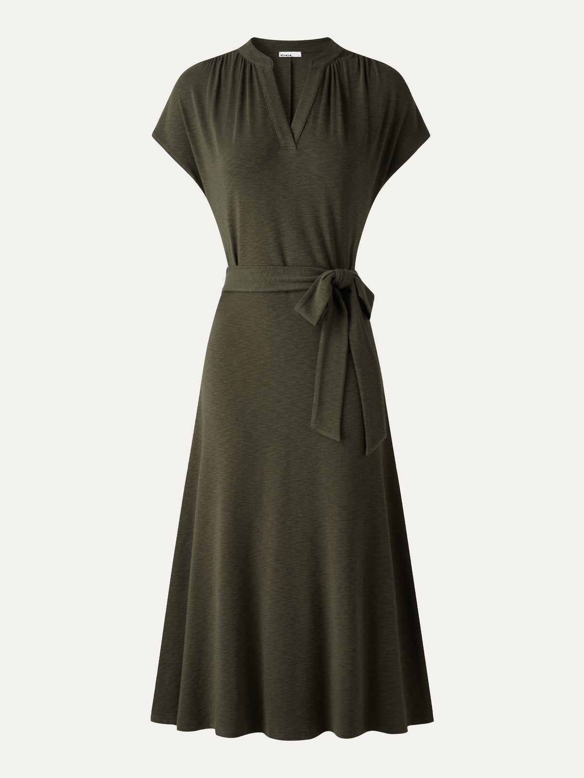 LiteWarm Neck Short Sleeve Belted Midi Dress — original photo 6