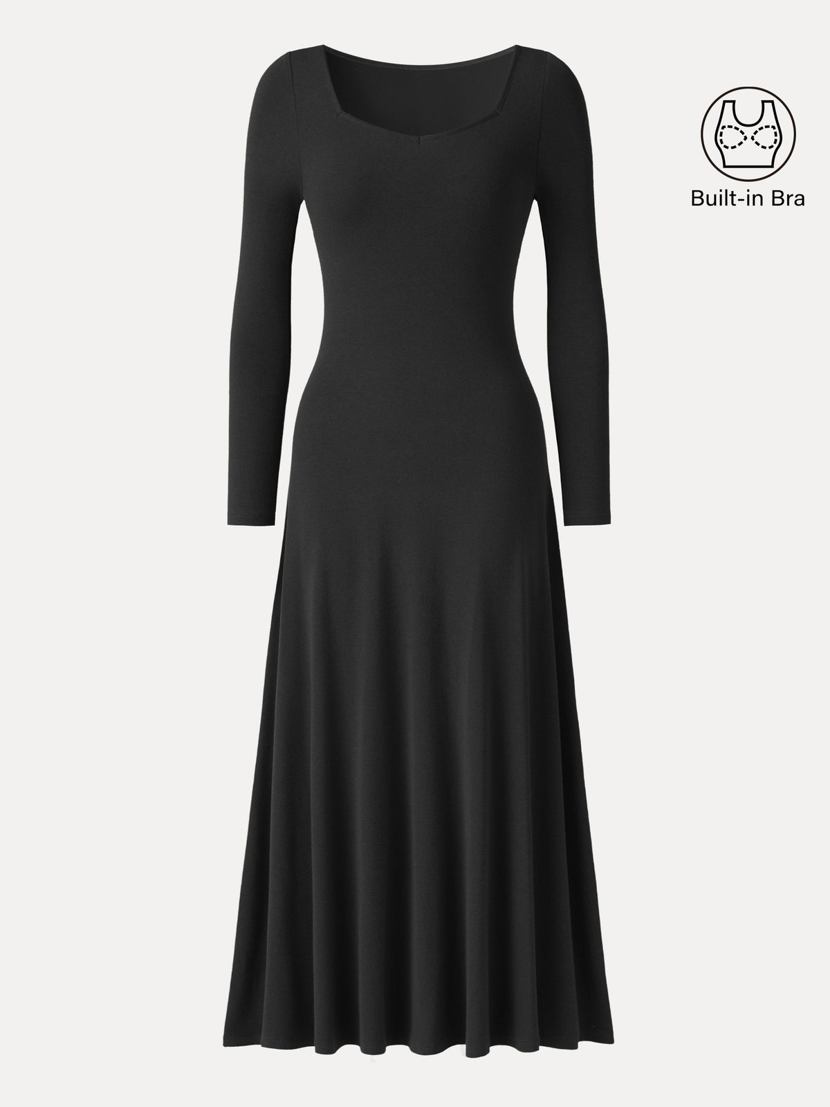 LiteWarm Diamond Neck Long Sleeve Drapey Maxi Built-In Bra Dress — original photo 11
