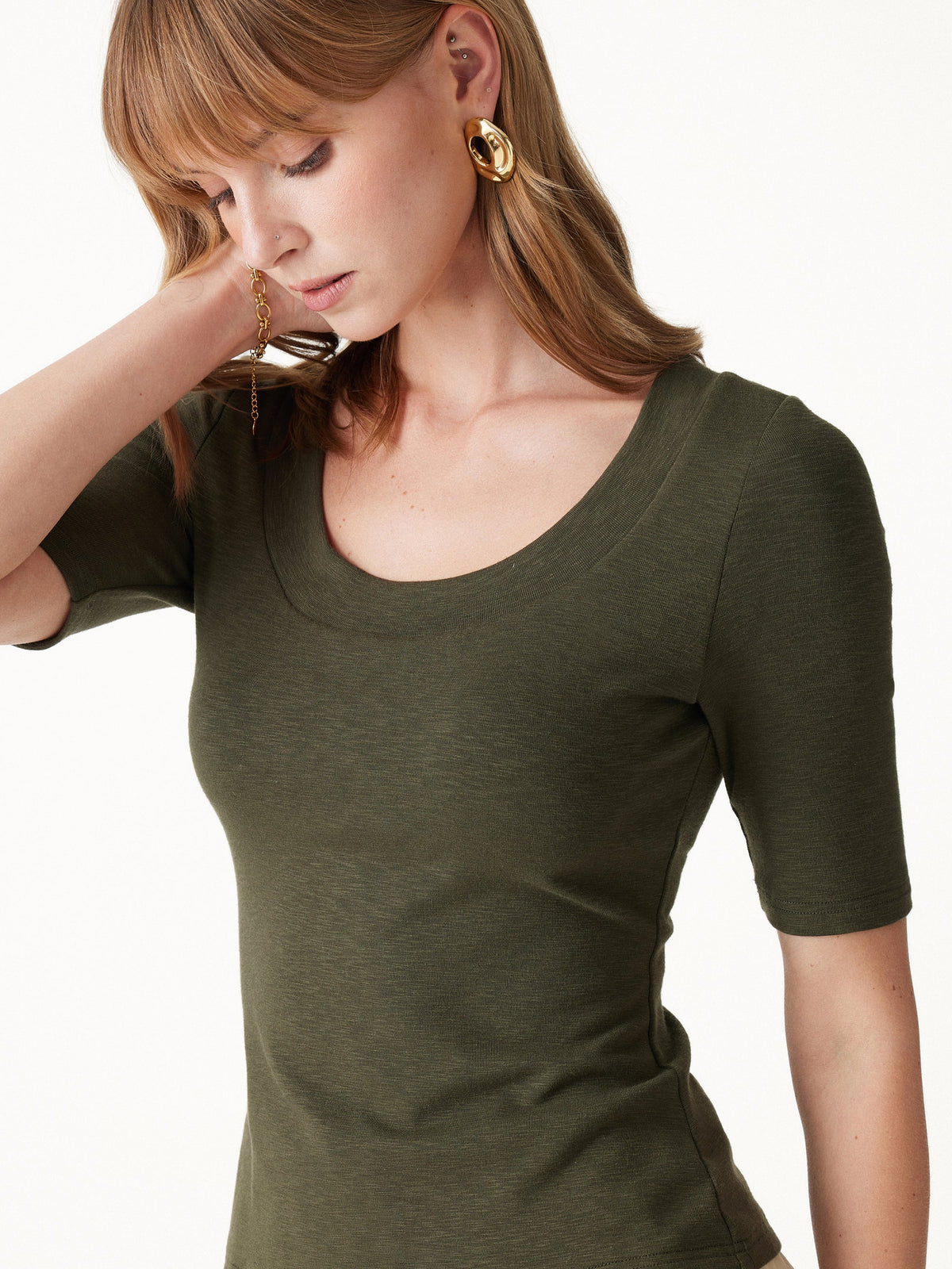 LiteWarm Slub U-Neck Elbow Sleeve Built-In Bra Top — original photo 6