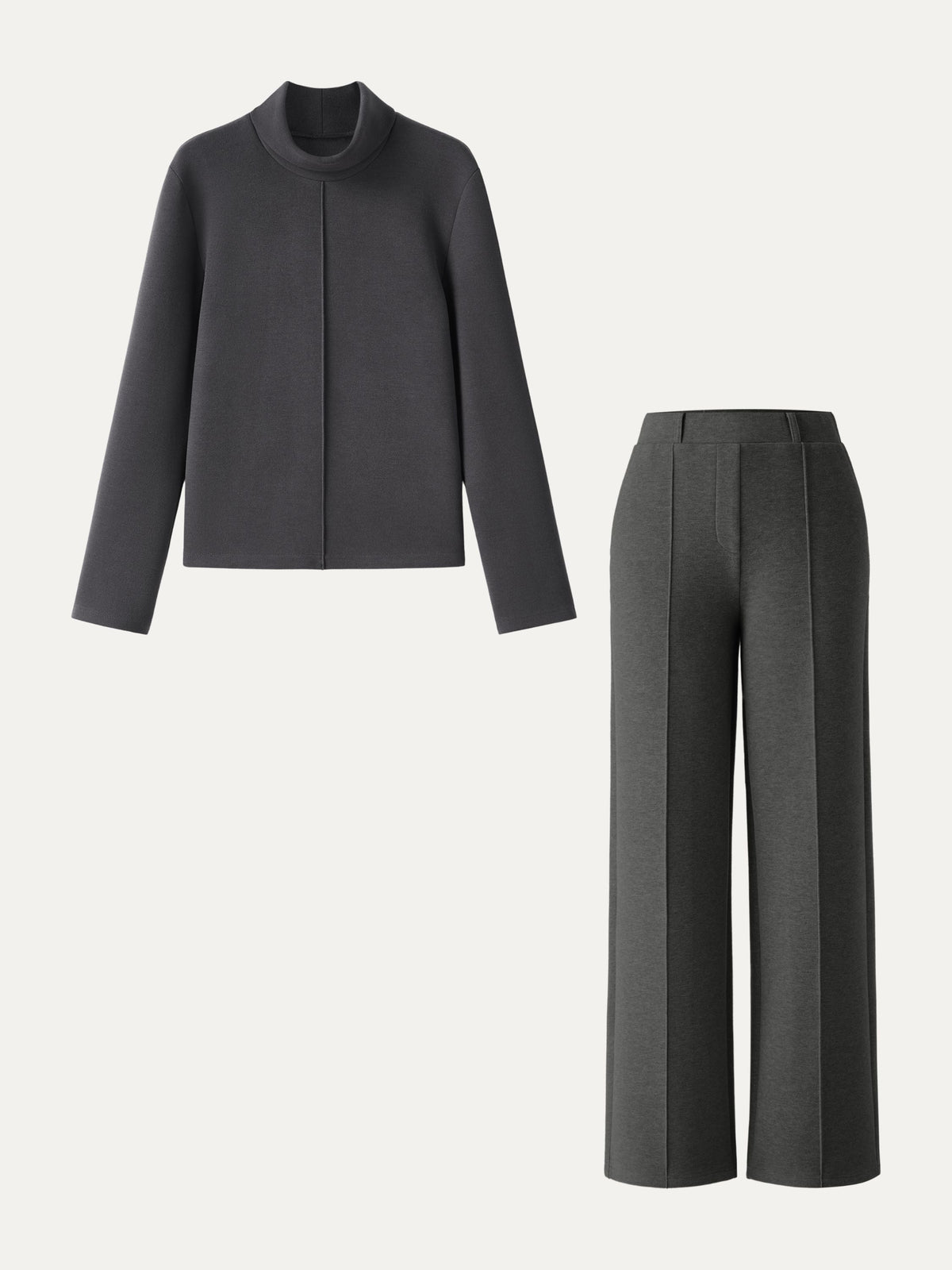 2Pcs Set FuzzLuxe Turtleneck Top & Regular High Waisted Straight Leg Pull On Pant — original photo 2