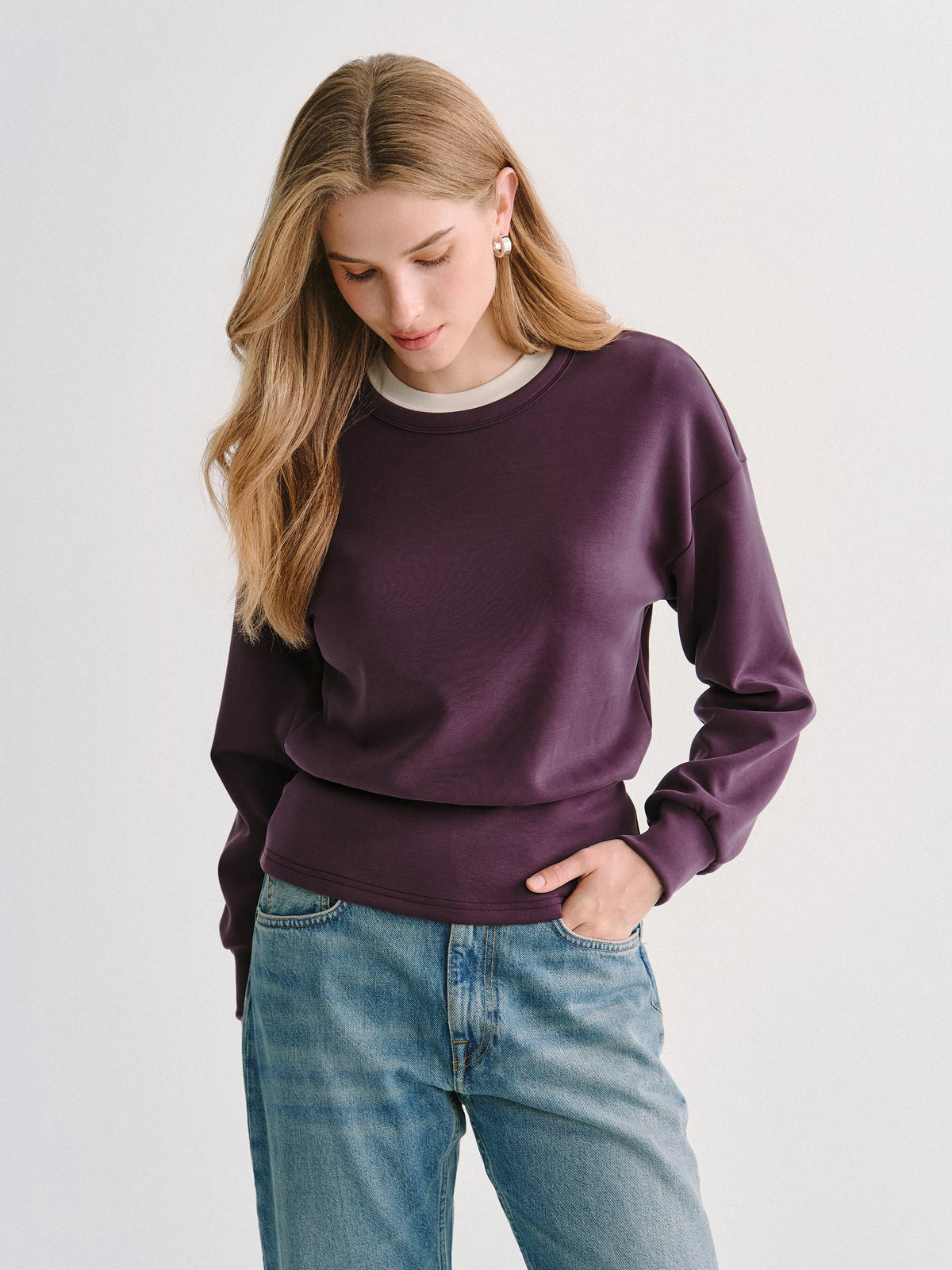 MaxWarm Modal Stretch Fleece Round Neck Long Sleeve Banded Hem Top — original photo 2