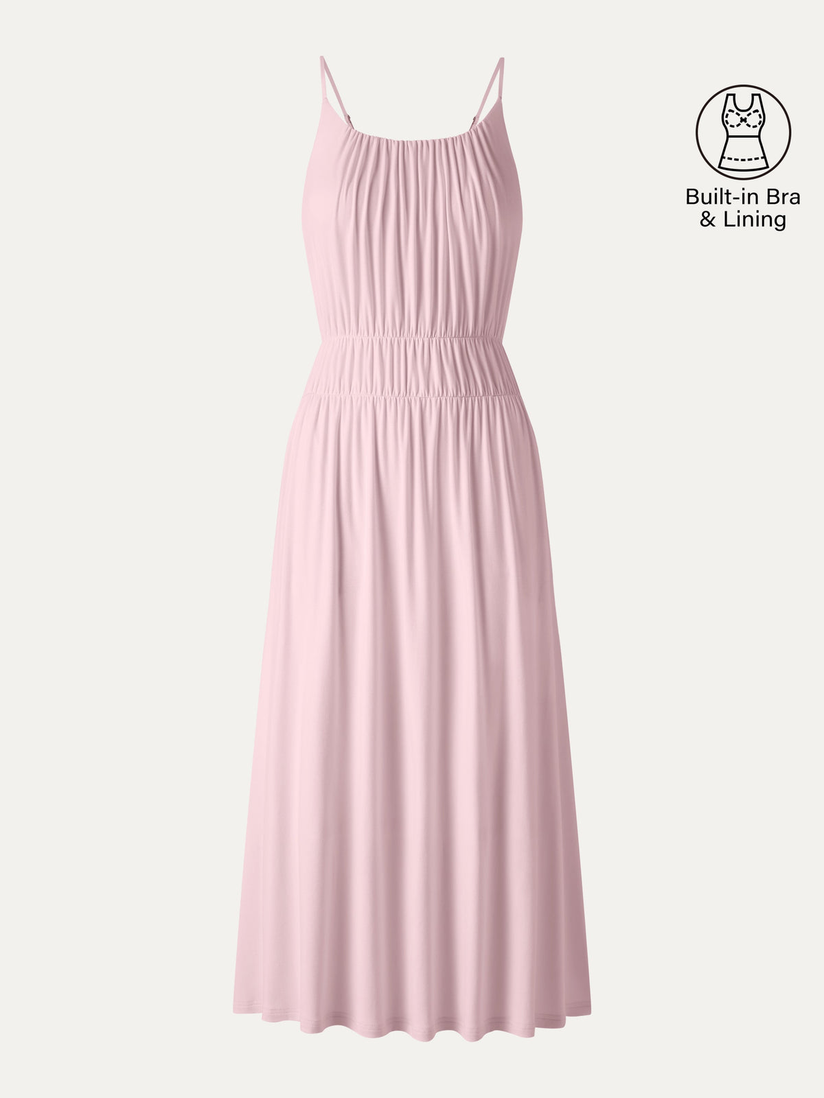 Vacay Gathered U-Neck Spaghetti Midi Built-In Bra Dress with Pockets — original photo 8