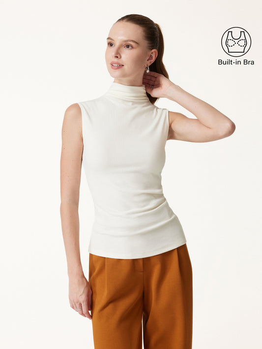 LiteWarm Mock Neck Sleeveless Ruched Built-In Bra Top — original photo 1