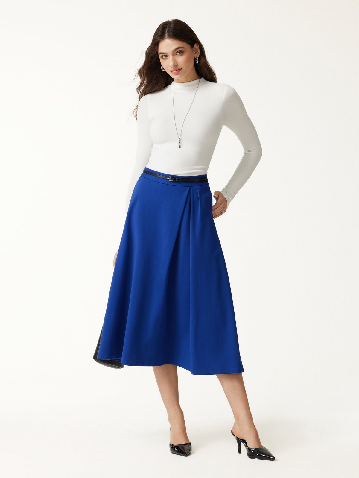 Ponte Mid-Rise Tucked A-Line Midi Skirt with Pockets — original photo 2