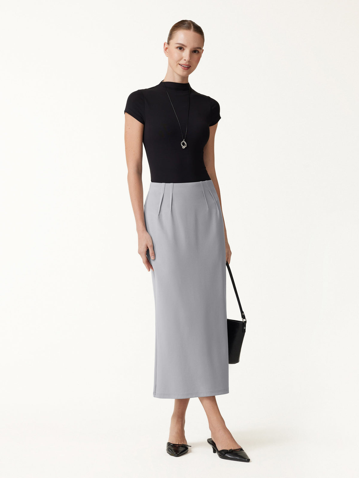 Ponte High-Rise Side-Tuck Column Midi Skirt — original photo 2