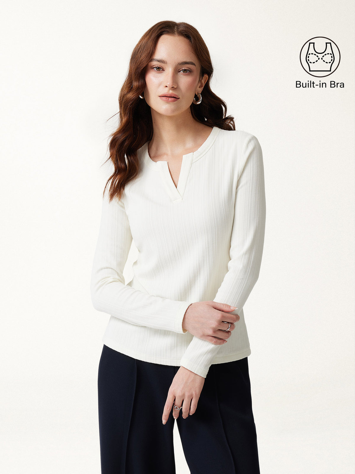 ProWarm Viscose Henley Neck Long Sleeve Built-In Bra Top — original photo 3