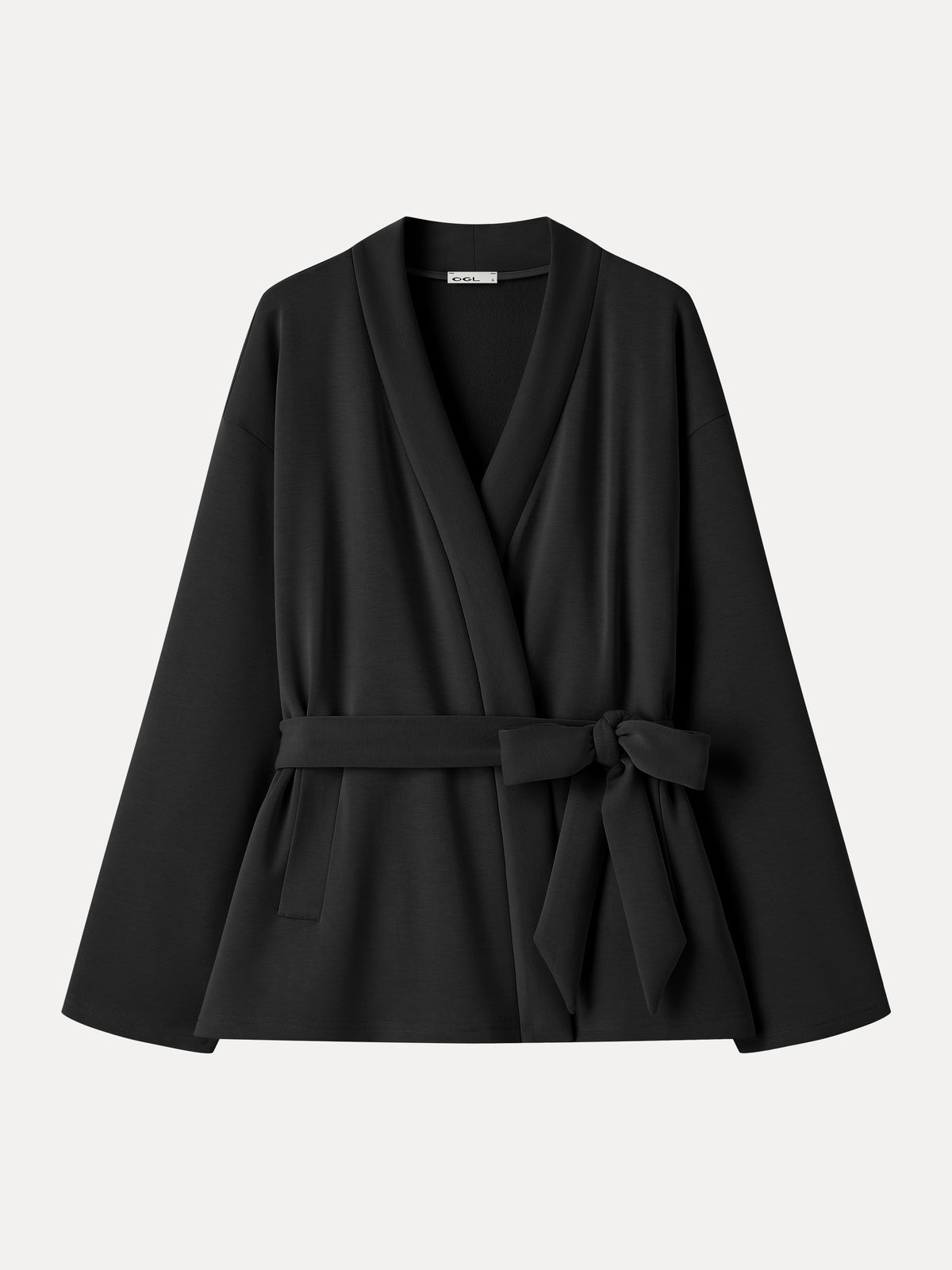 Modal Stretch Fleece Crossover Belted Wrap Cardigan Coat with Pockets — original photo 7