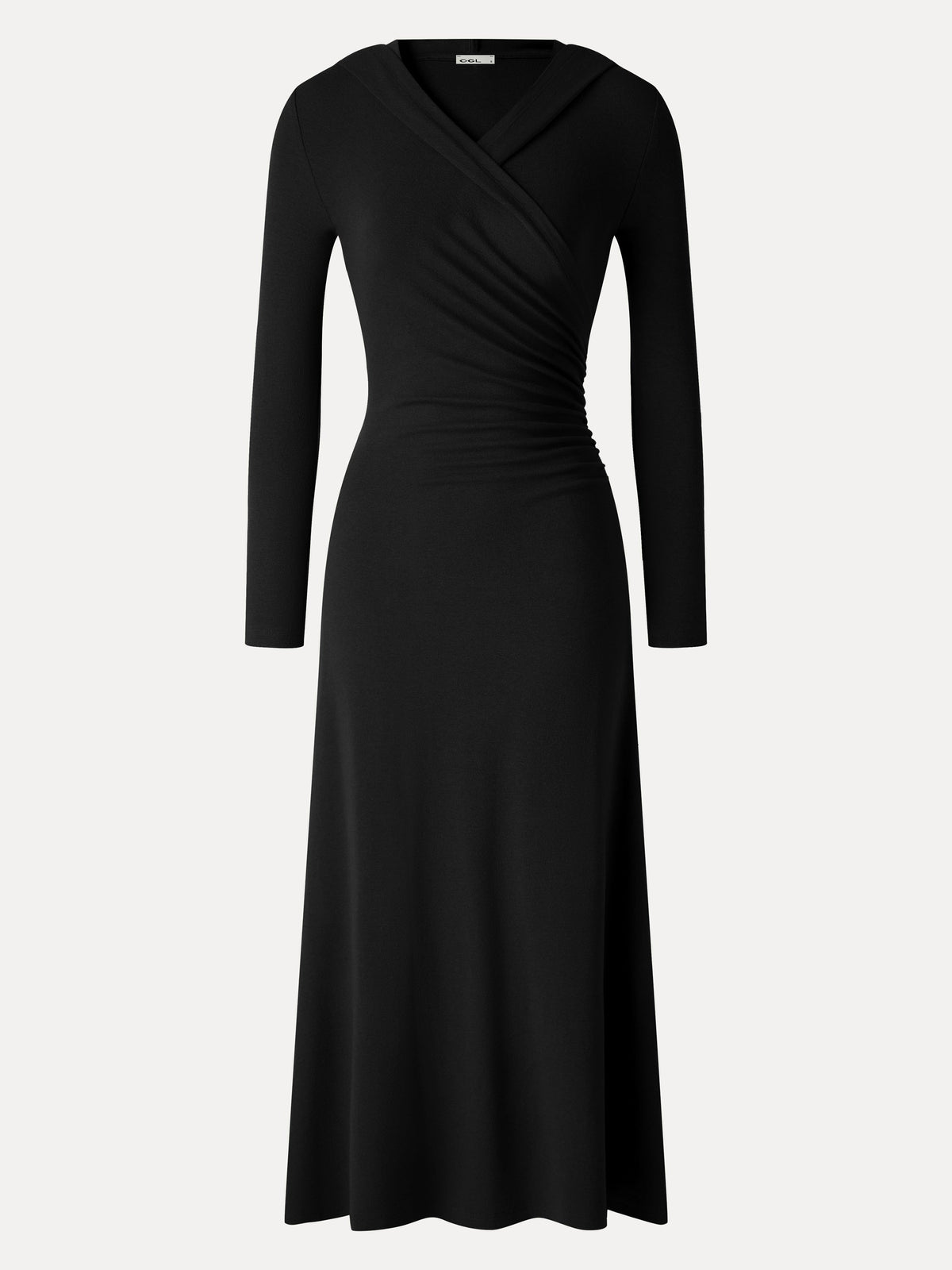LiteWarm Hooded Surplice Ruched Midi Dress — original photo 11