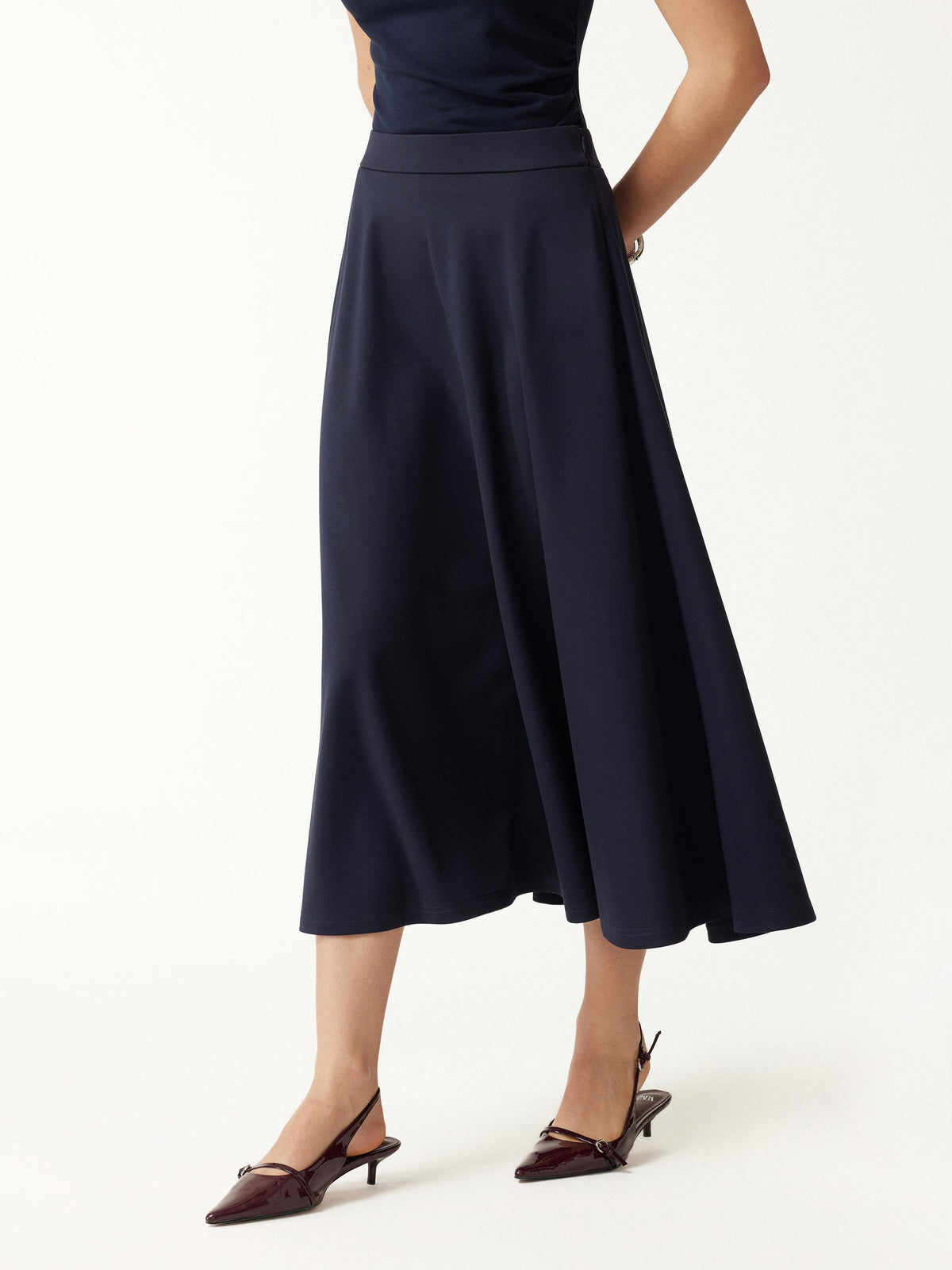Office Staple Ponte High-Rise Circle Midi Skirt with Pockets — original photo 4