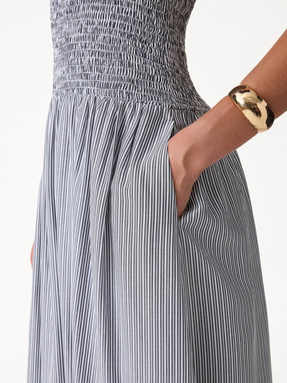 Striped Poplin Square Neck Smocked Midi Built-In Bra Dress — original photo 5