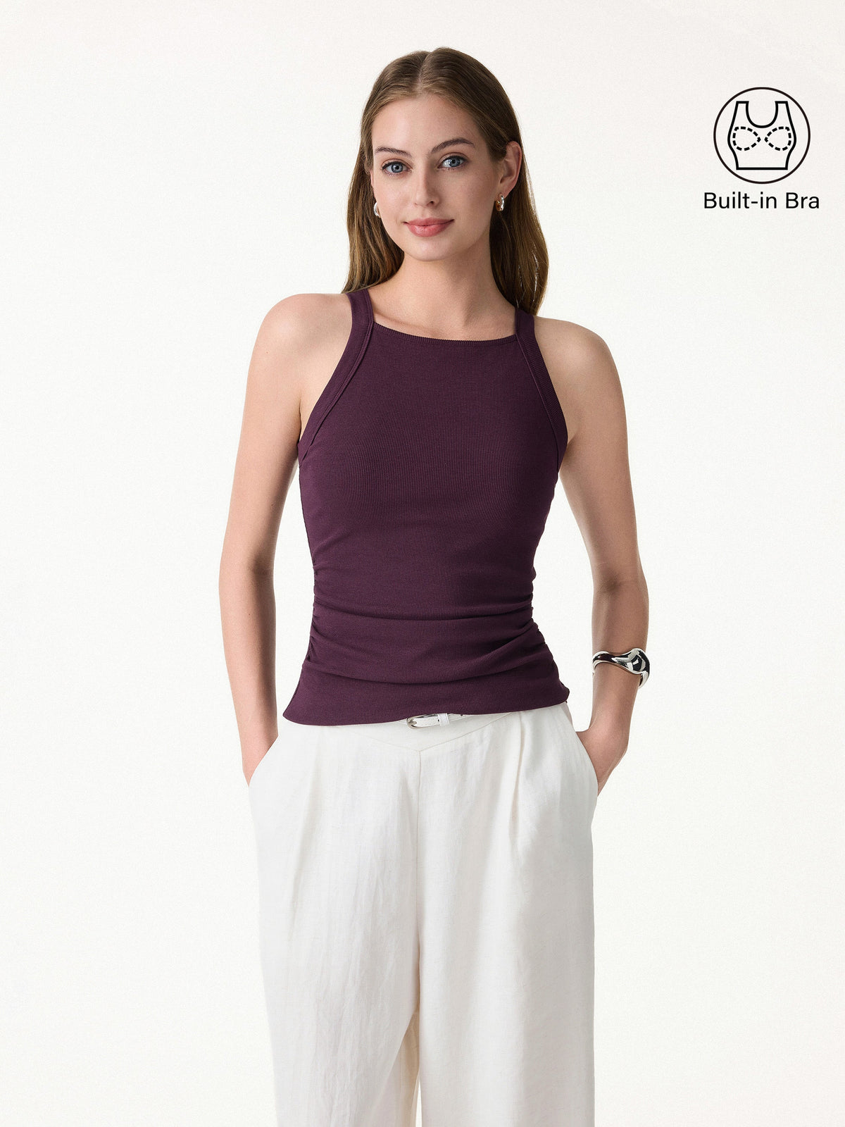 Plantive Chic Square Neck Ruched Rib Built-In Bra Tank — original photo 3