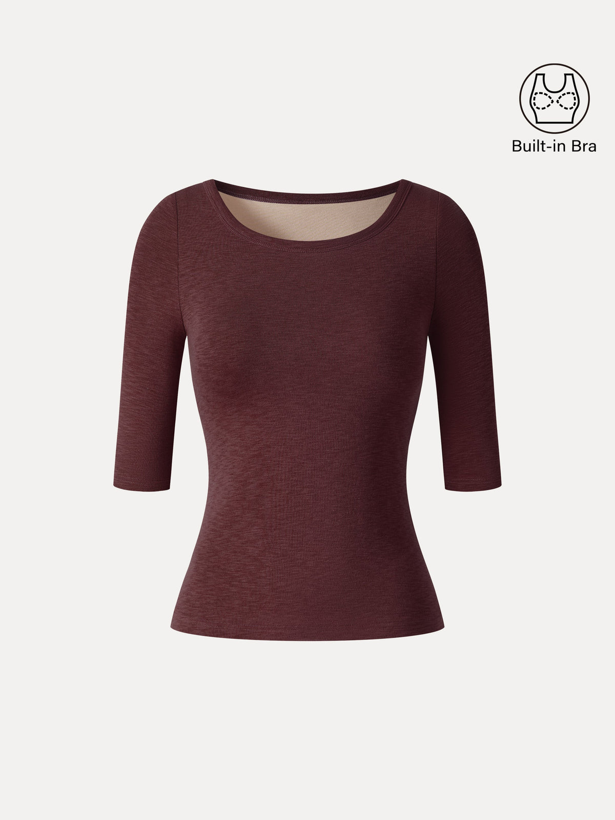 LiteWarm Round Neck Elbow Sleeve Built-In Bra Top — original photo 10