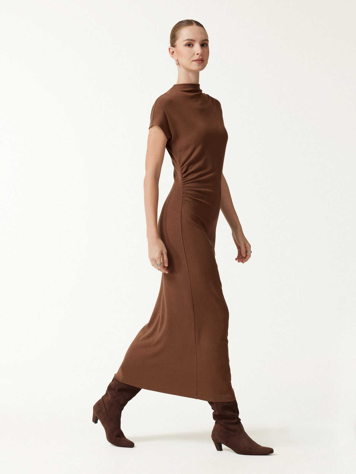 LiteWarm Mock Neck Cap Sleeve Ruched Midi Dress — original photo 1