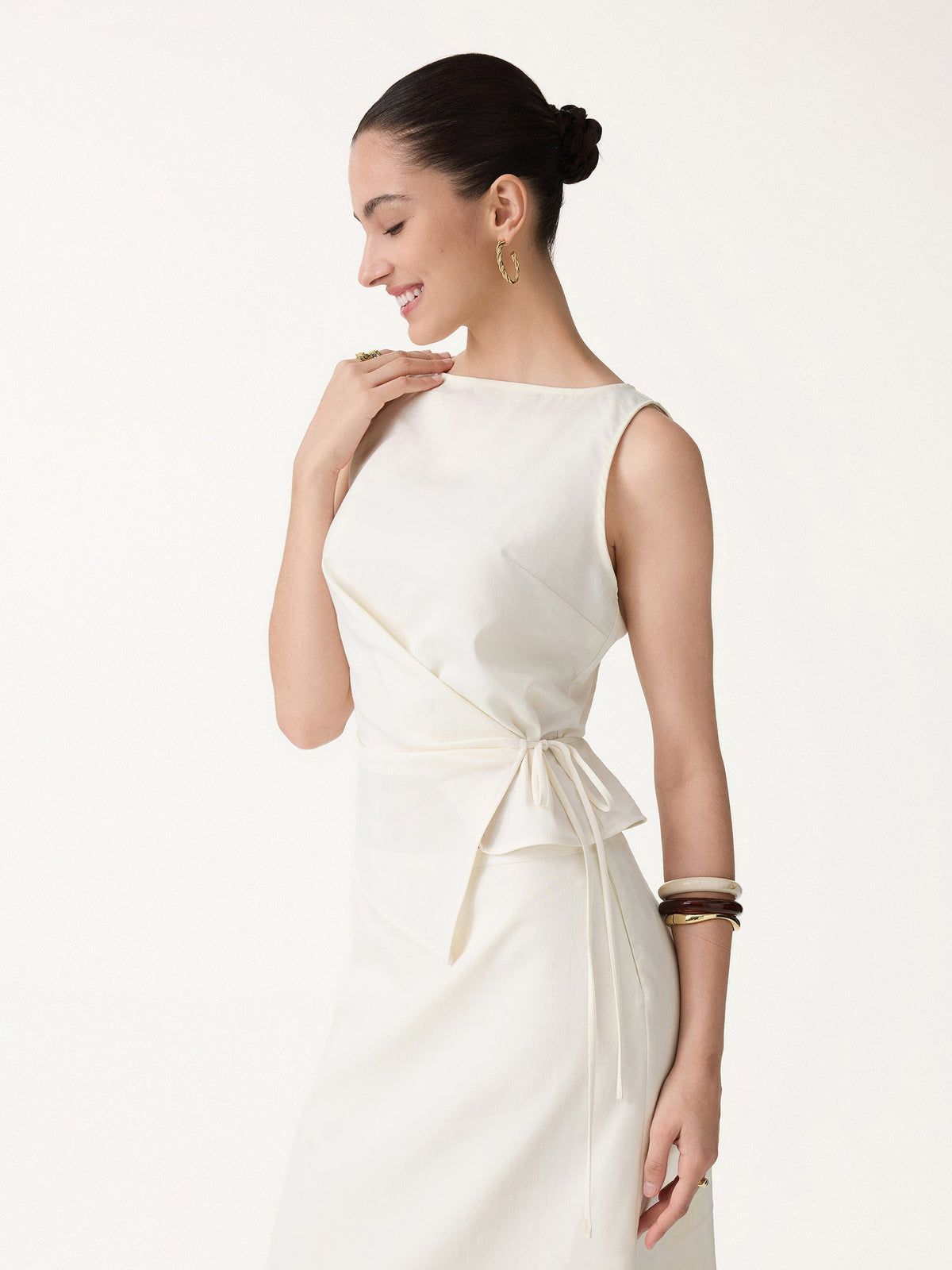 Lyocell-Linen Blend Boatneck Waist-Defined Top — original photo 3