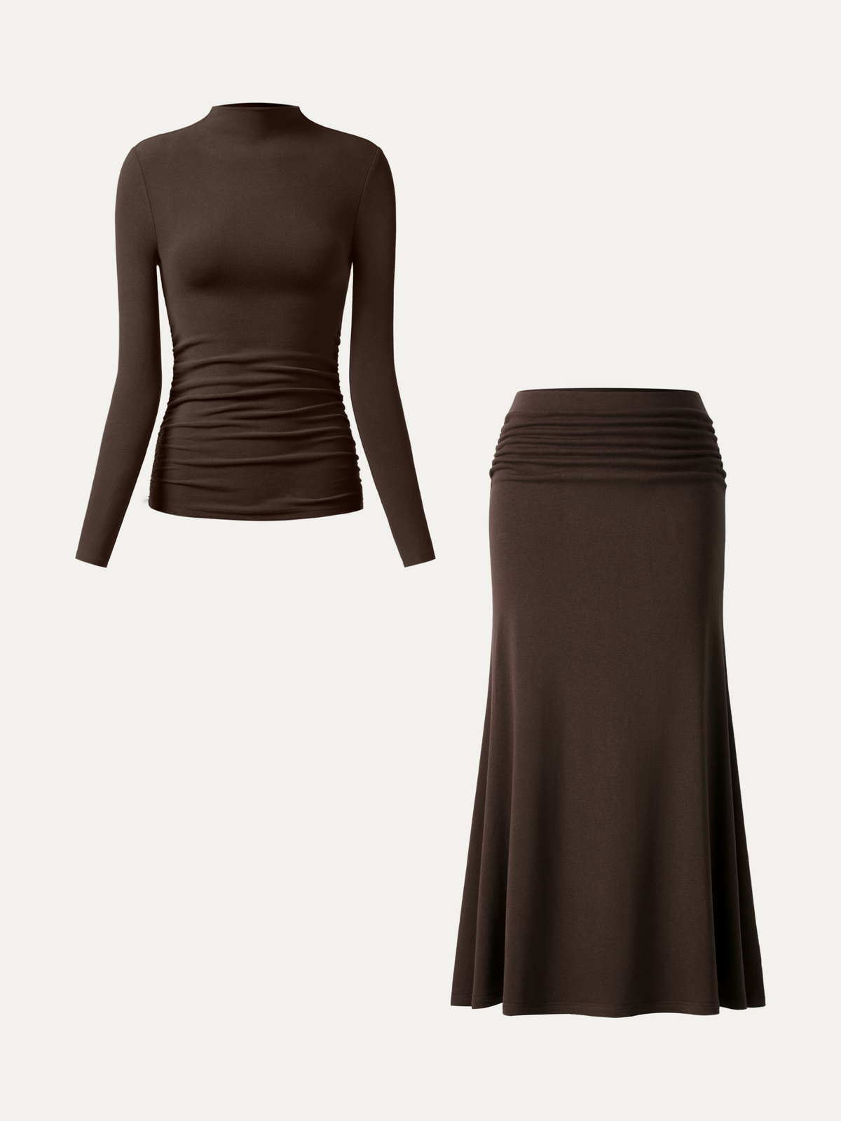 2Pcs Set Prowarm Ruched Sides Mockneck Top & Mermaid Maxi Skirt — original photo 10