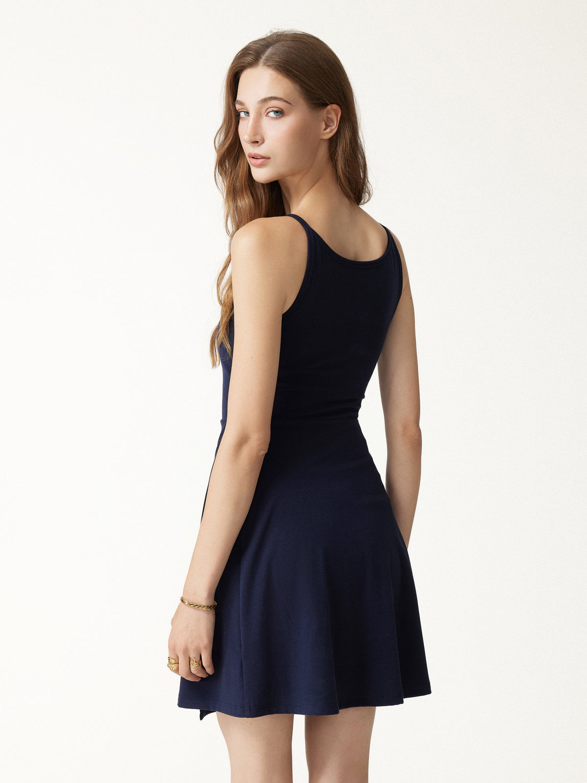Viscose-Cotton Boatneck Sleeveless Wrap Mini Built-In Bra Dress — original photo 3