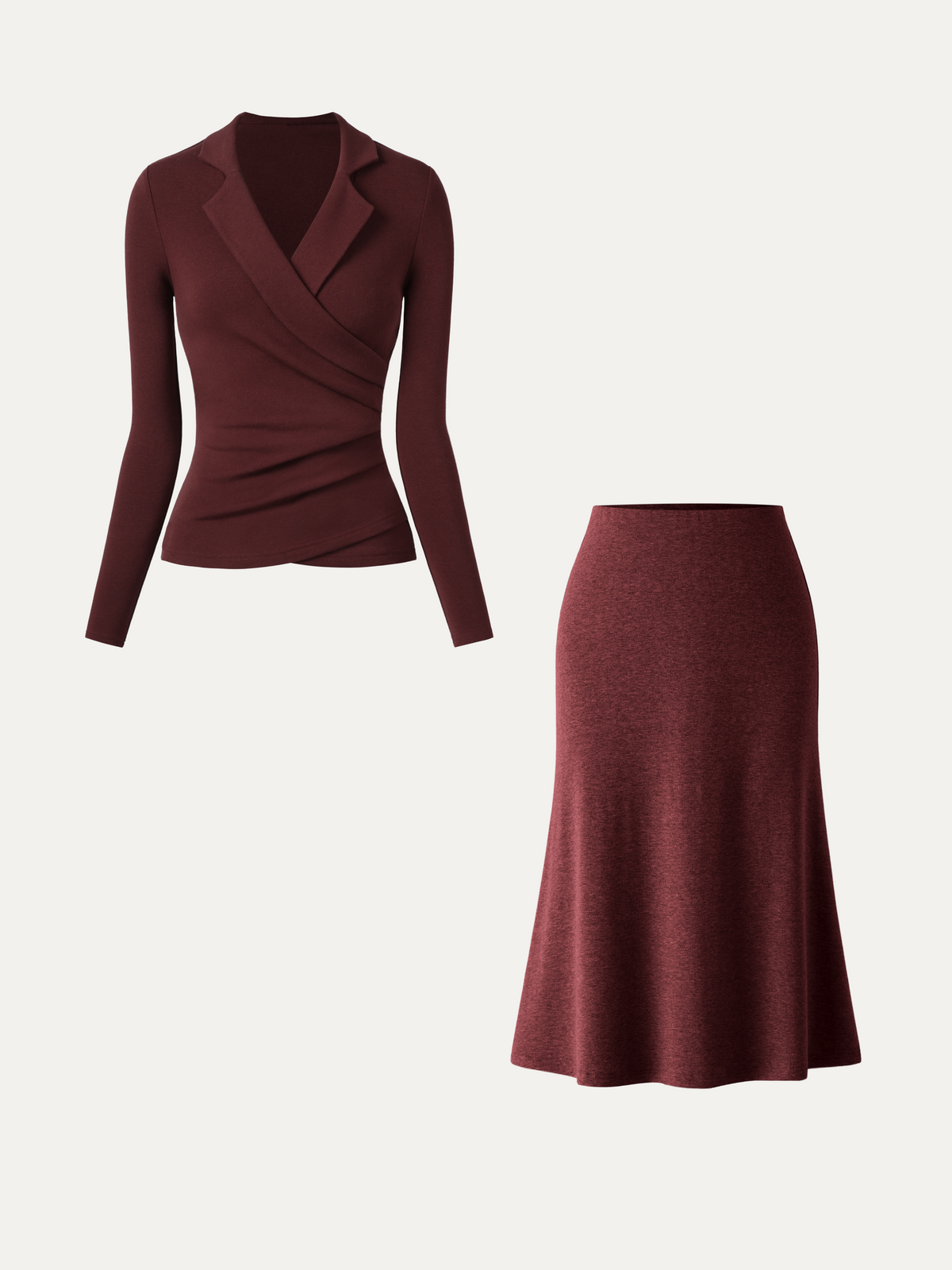 2Pcs Set ProWarm Collared Surplice Top & Soft Thermal Pull-On Midi Skirt — original photo 8