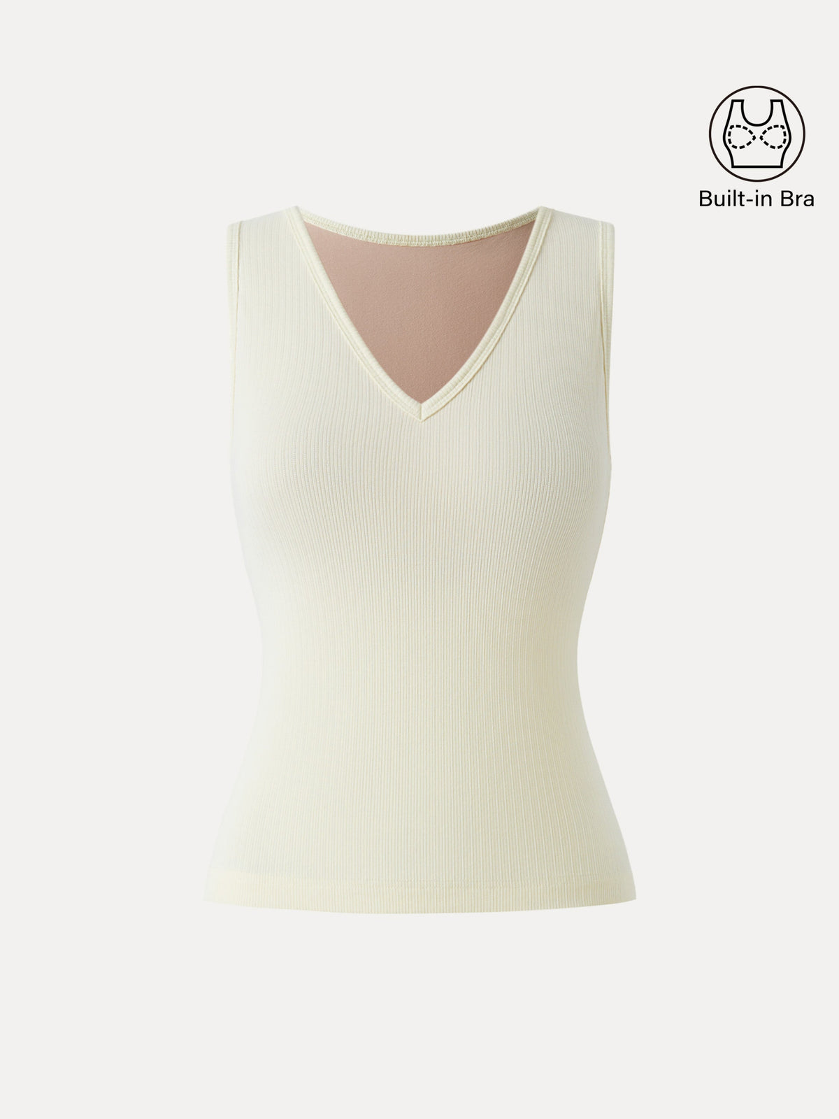 Stretch Cotton Pointelle V-neck Sleeveless Built-In Bra Tank — original photo 7