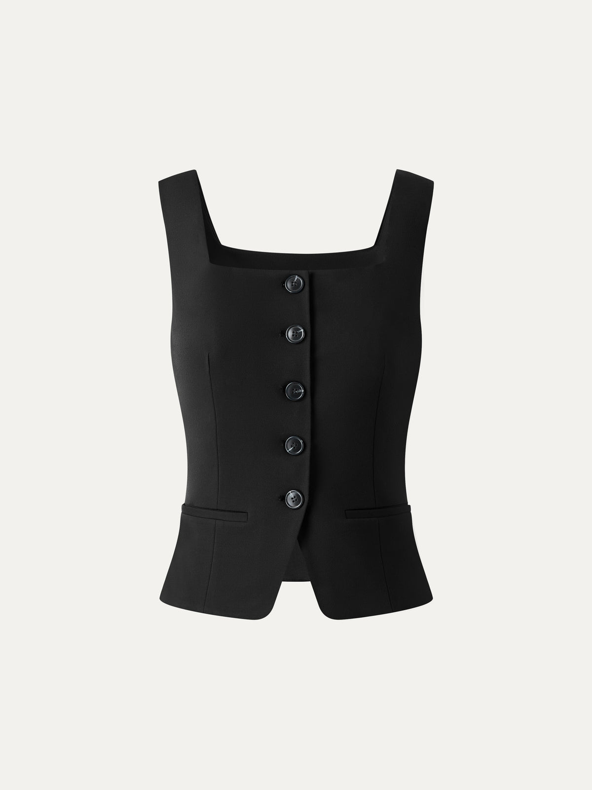 Stretch Ponte Square Neck Cropped Waistcoat with Pockets — original photo 11
