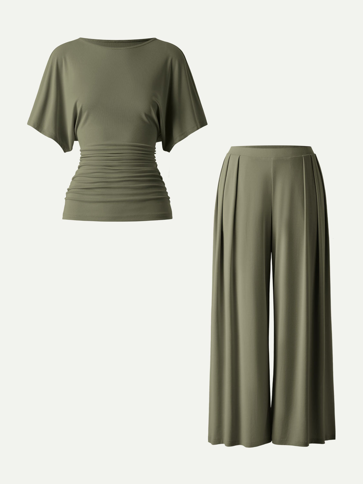 2Pcs Set Boatneck Batwing Sleeve Top & Wide Leg Palazzo Pant with Pockets — original photo 8