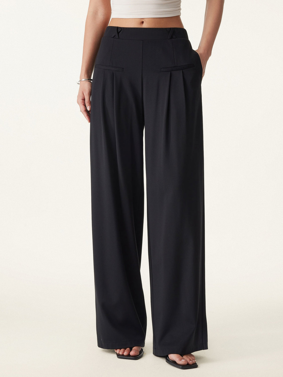 Drapey Bamboo Ponte Mid Rise Wide Leg Trouser with Pockets — original photo 2