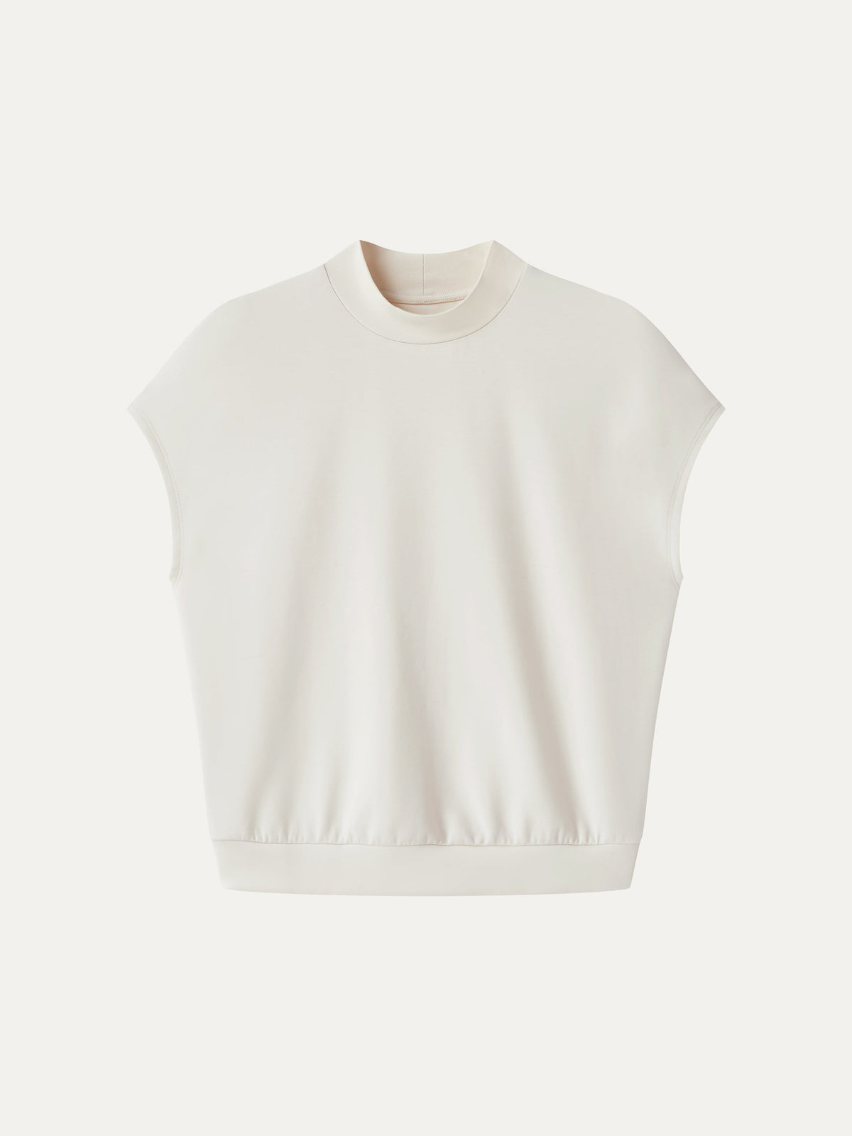 Modal Spacer Knit Mock Neck Cap Sleeve Banded Hem Top — original photo 6