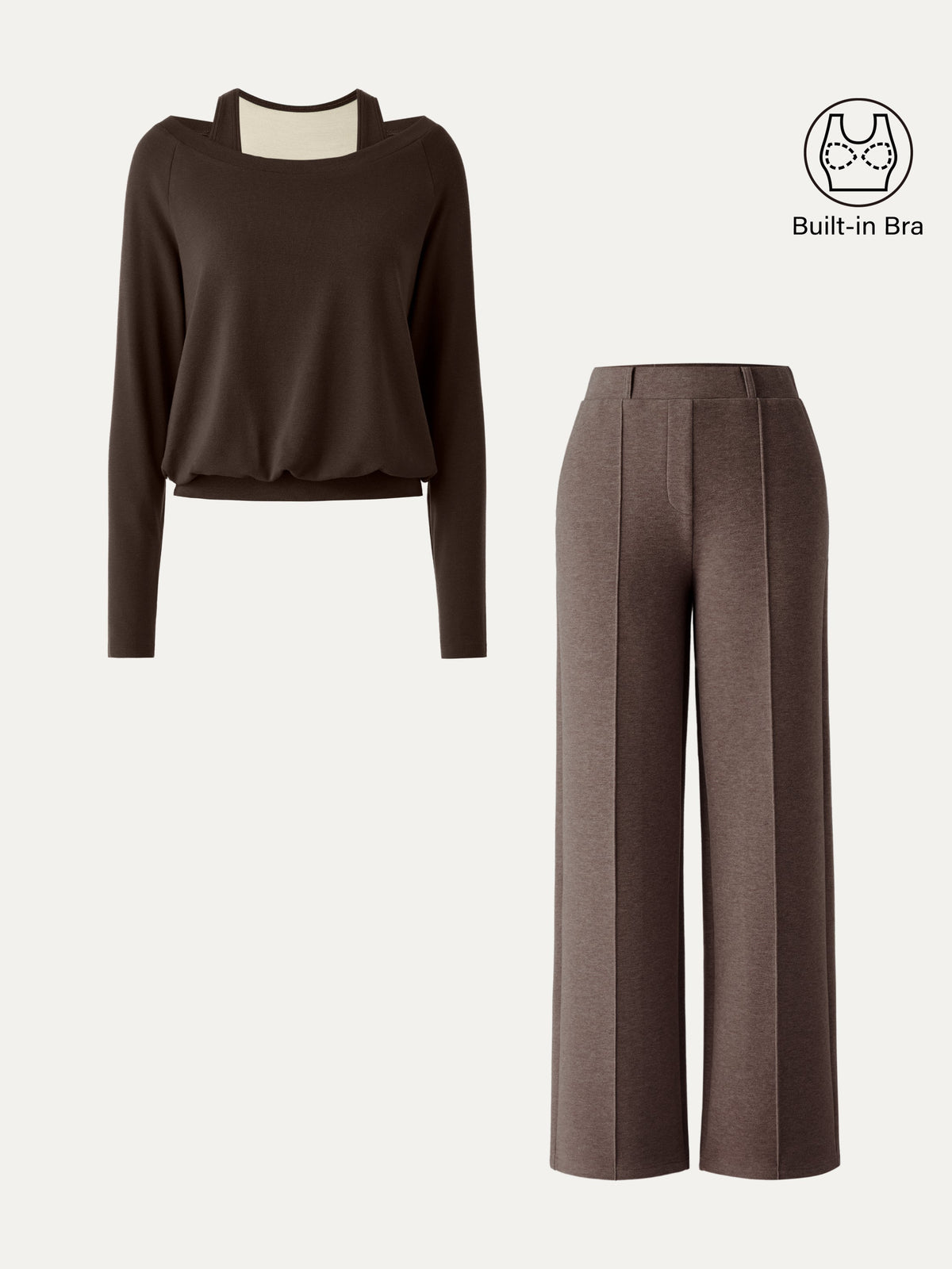 2Pcs Set LiteWarm Multi-Wear Layering Built-In Bra Top & High Waisted Straight Leg Pull On Pant — original photo 11