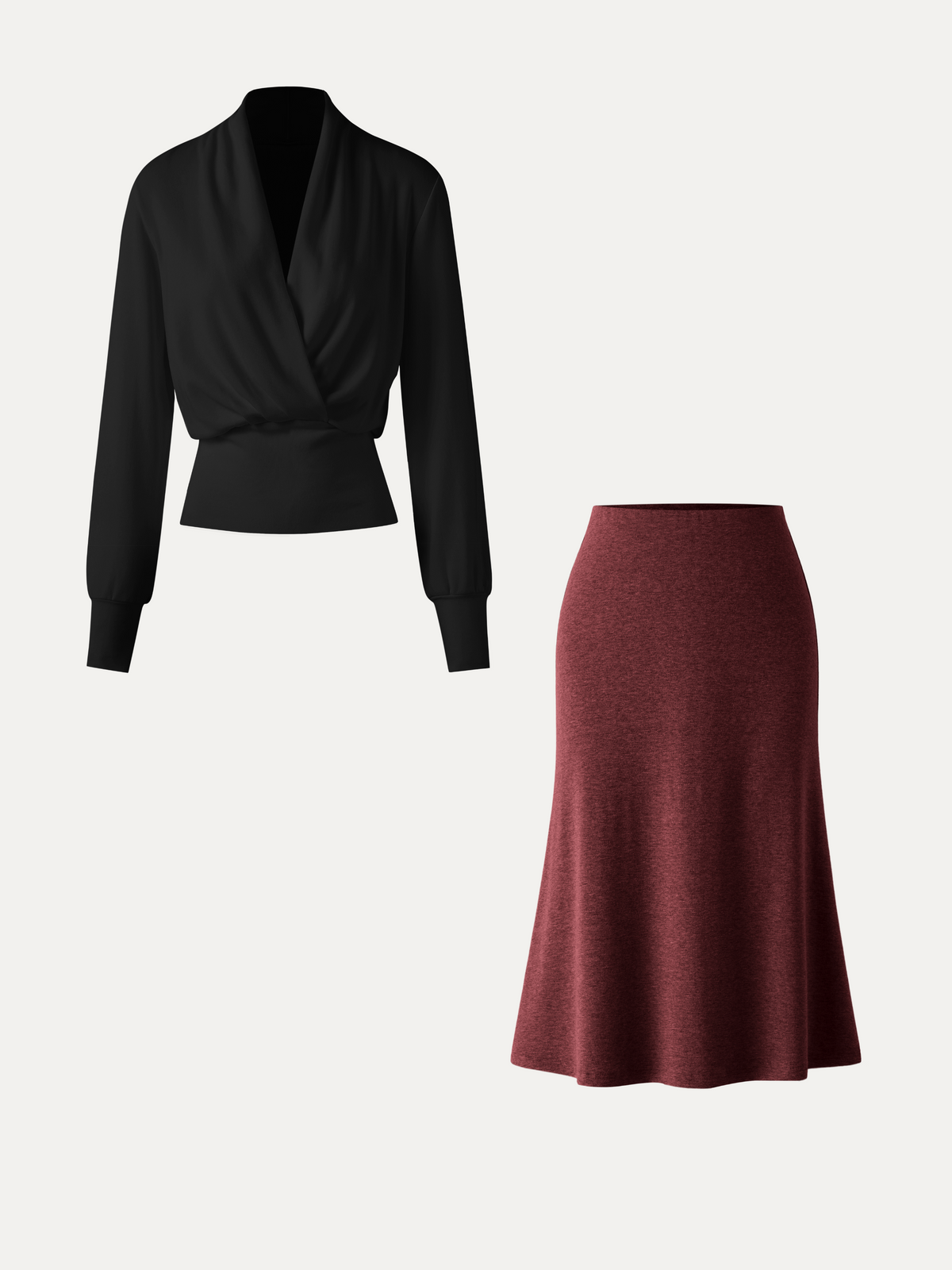 2Pcs Set LiteWarm Surplice Banded Hem Top & Soft Pull-On Midi Skirt — original photo 9