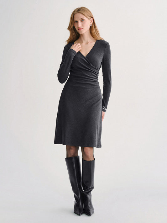 LiteWarm Surplice Long Sleeve Gathered Mini Dress — original photo 1