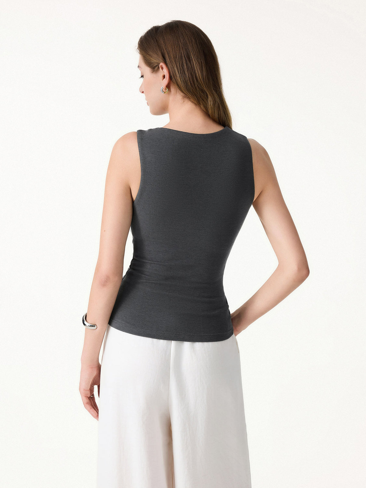 Sweat-Wicking Asymmetrical Neck Knotted Built-In Bra Tank — original photo 6