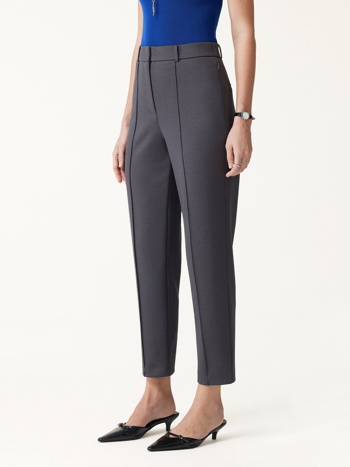 Modal Blend Ponte High-Rise Ankled Slim-Straight Pants with Pockets — original photo 3