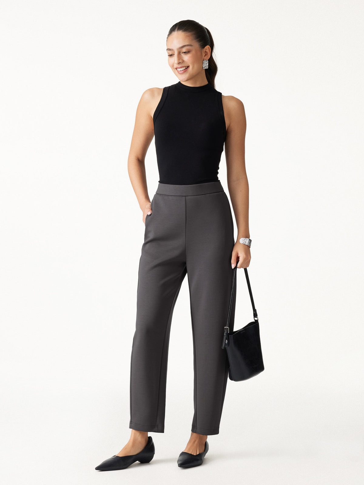 Petite TravelEase High-Rise Ankled Barrel Pants with Pockets — original photo 2
