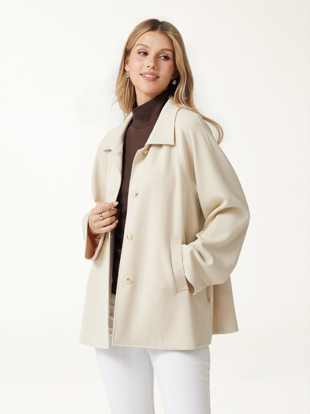 Bamboo Ponte Notched Collar Long Sleeve Belted Jacket — original photo 3