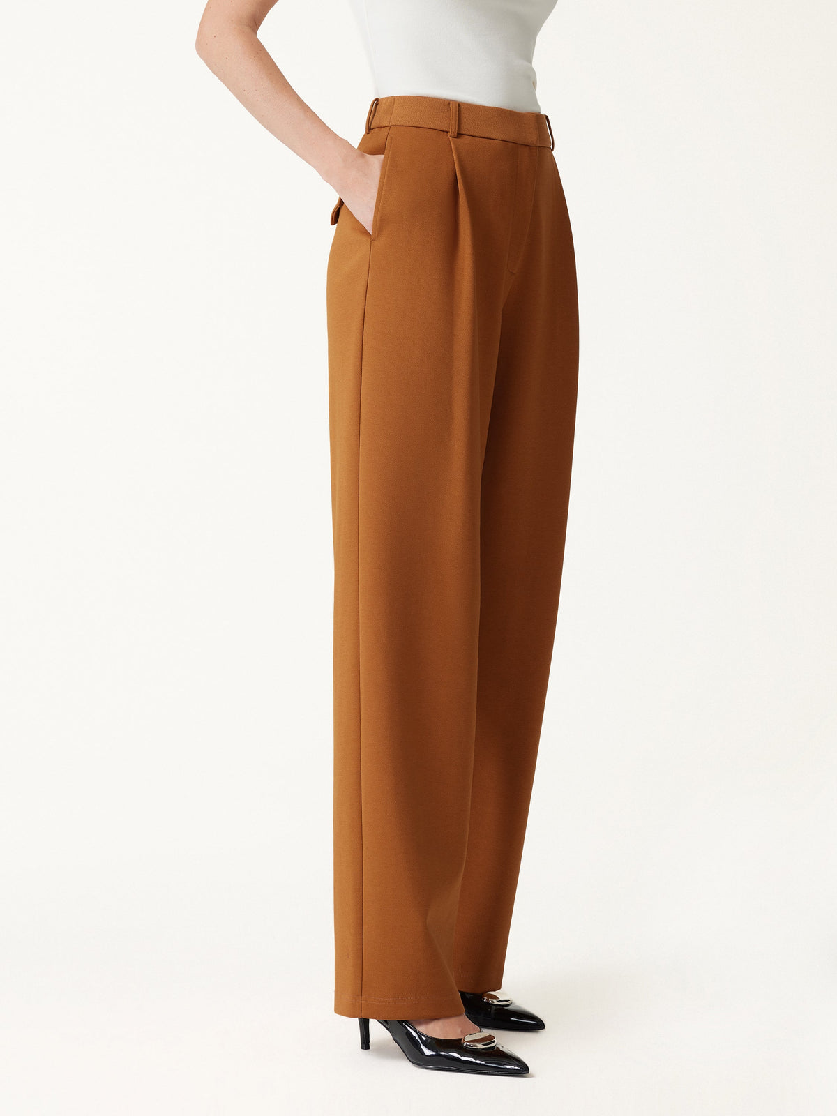 Crosshatch Ponte High-Rise Straight-Leg Tuck Pants with Pockets — original photo 4