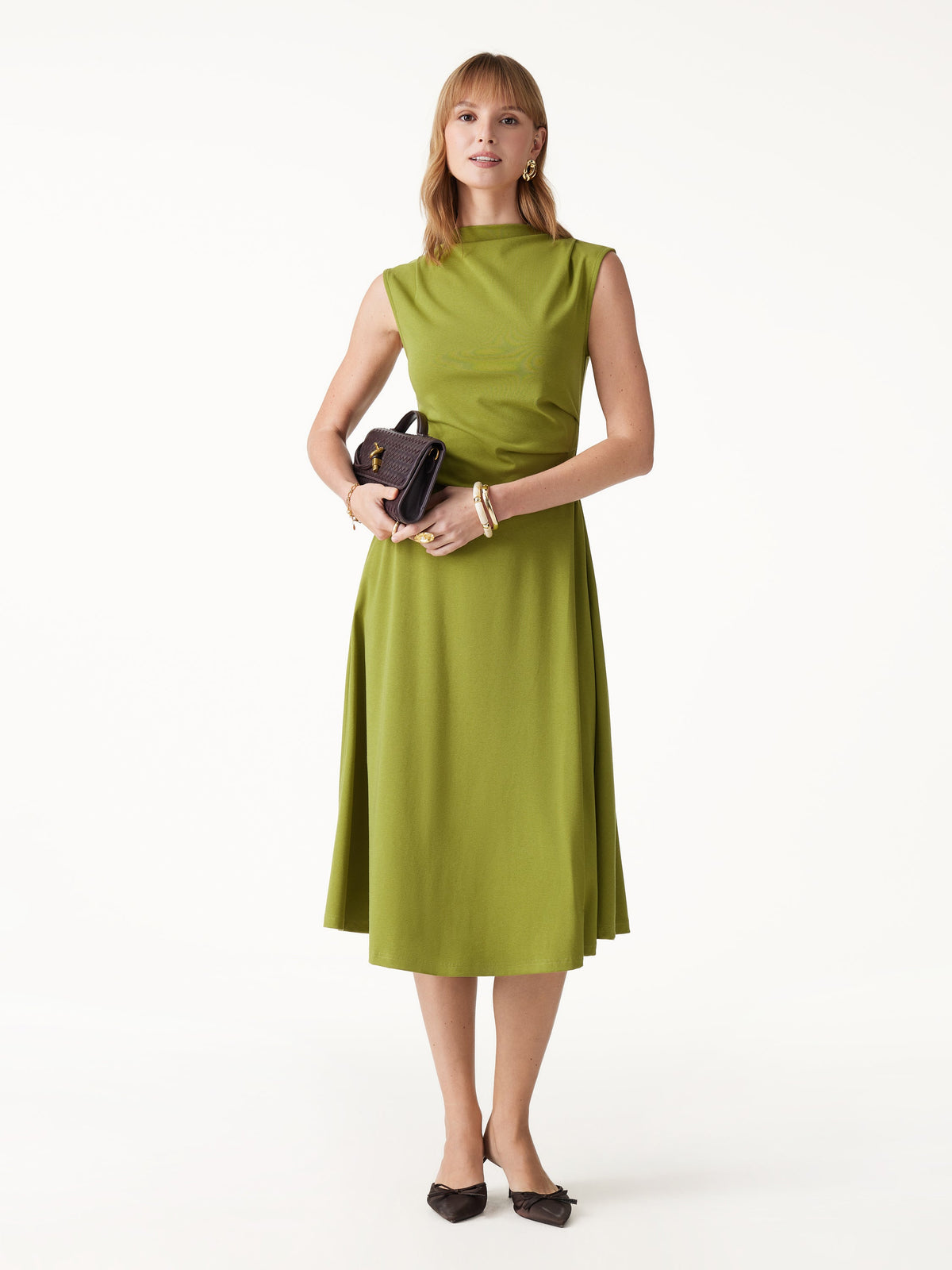 Viscose-Cotton Mock Neck Sleeveless Tucked Midi Dress — original photo 9
