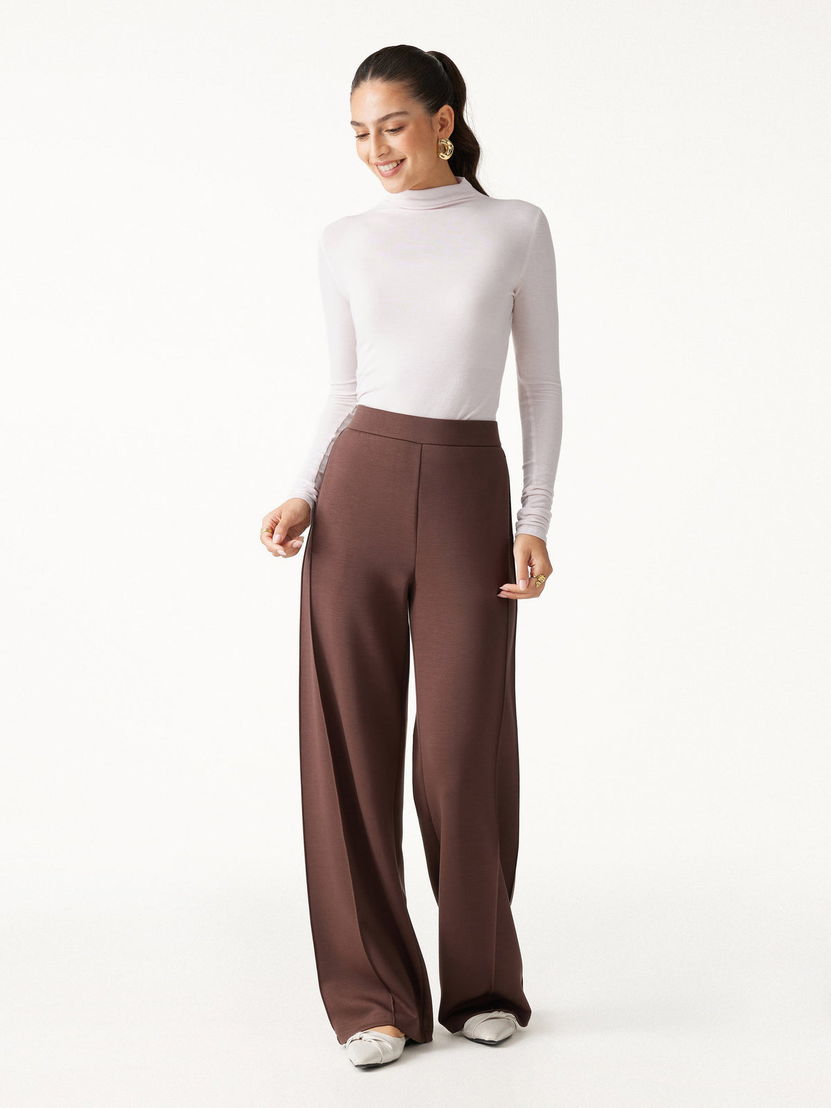 Modal Spacer Knit High-Rise Wide-Leg Pants with Pockets — original photo 1