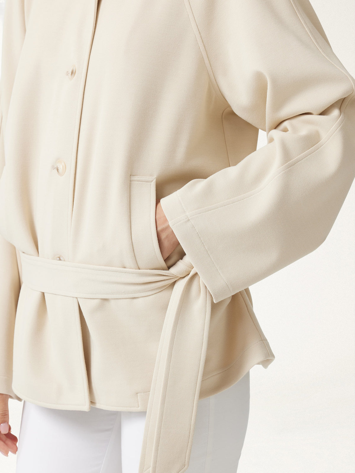 Bamboo Ponte Notched Collar Long Sleeve Belted Jacket — original photo 5