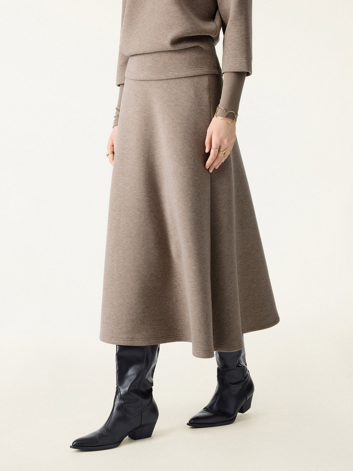 2Pcs Set FuzzLuxe Mockneck Sleeve-Warmer Top &  Midi A-line Circle Skirt — original photo 8